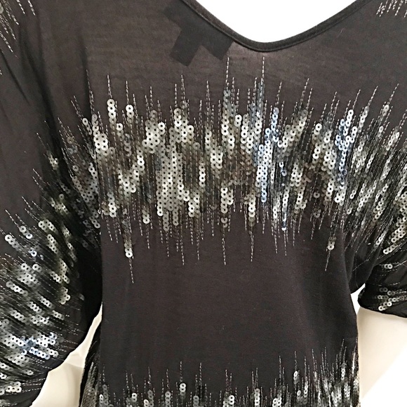 Bebe, V Neckline, Cold Shoulder, Sequins Black Top - Picture 6 of 10